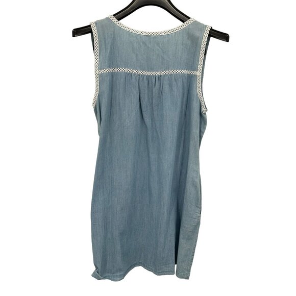 Spense Embroidered Chambray Sleeveless Jean Pockets Tassel Dress Short Large - Picture 3 of 7